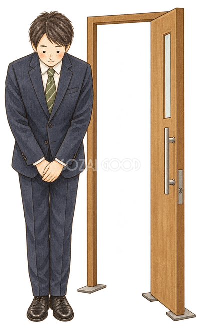 入口でお辞儀する男性 入口でお辞儀する男性