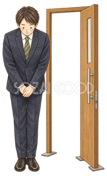 入口でお辞儀する男性｜年末年始の無料ビジネス人物イラスト素材 103679