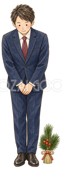 新年のお辞儀をする男性｜年末年始の無料ビジネス人物イラスト素材 103686