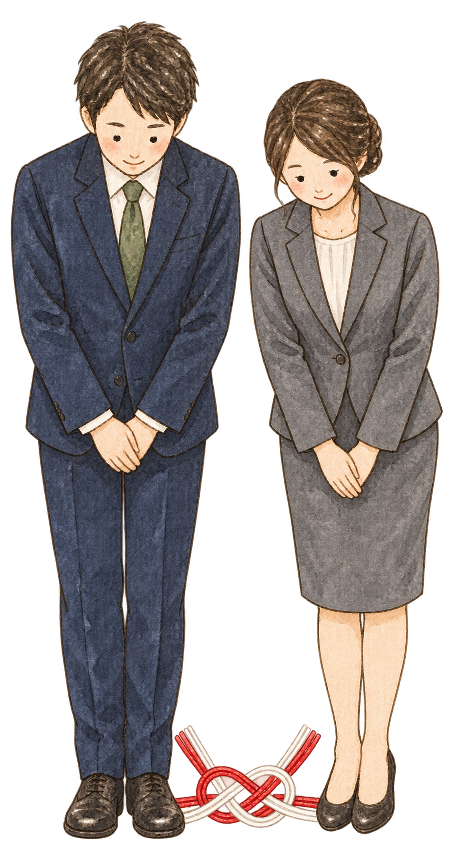 男女社員の新年挨拶｜年末年始の無料ビジネス人物イラスト素材 103688に写真・文字を入れる