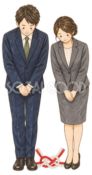 男女社員の新年挨拶｜年末年始の無料ビジネス人物イラスト素材 103688