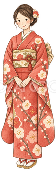 着物姿の女性のご挨拶｜年末年始の無料ビジネス人物イラスト素材 103690
