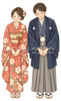 和装の男女の迎春挨拶｜年末年始の無料ビジネス人物イラスト素材 103692
