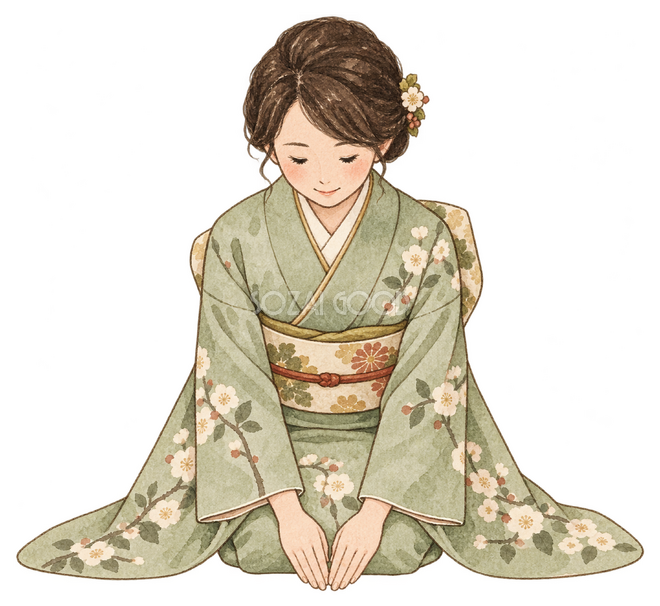 正座でご挨拶する女性 正座でご挨拶する女性