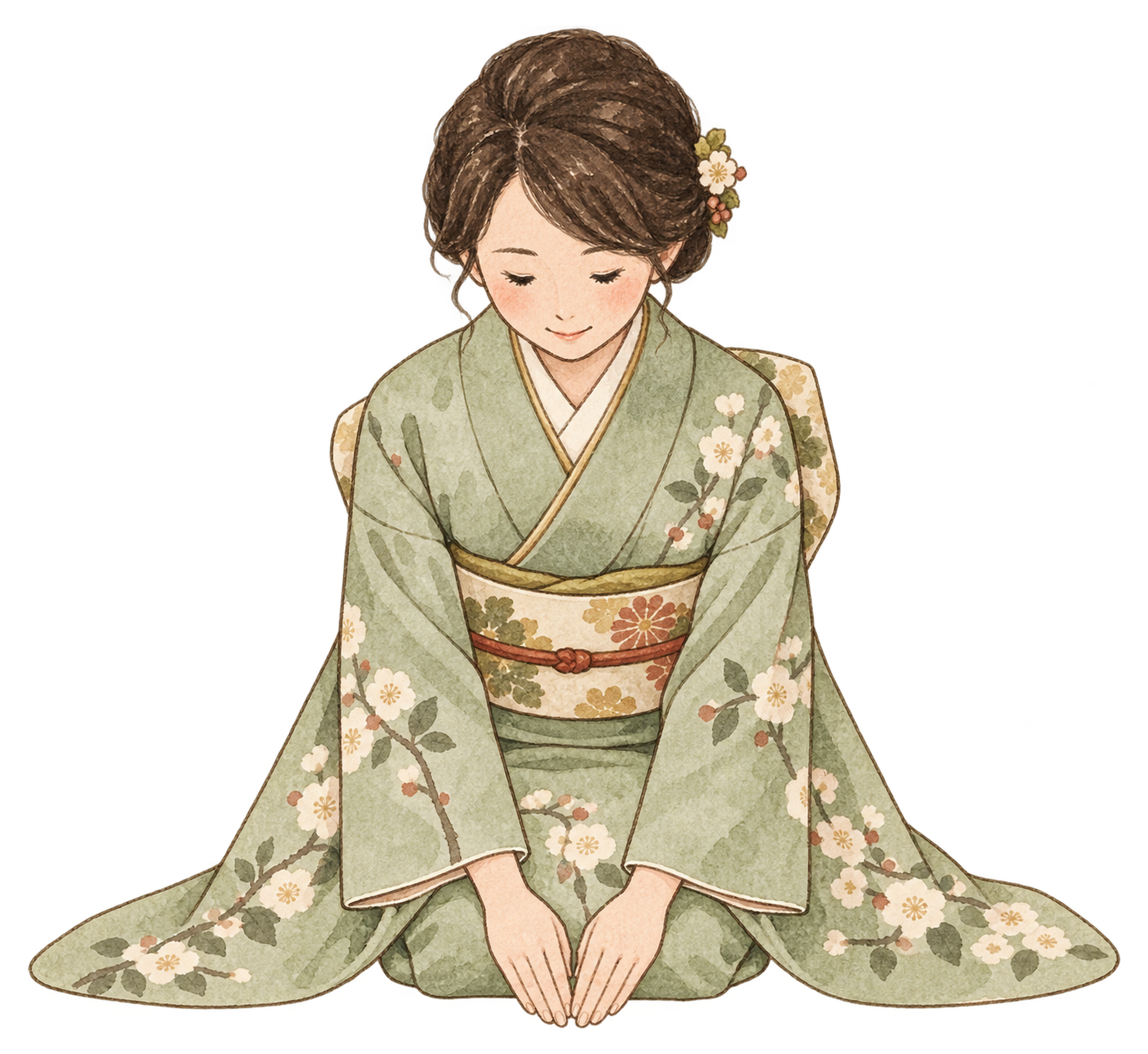 正座でご挨拶する女性｜年末年始の無料ビジネス人物イラスト素材 103693に写真・文字を入れる