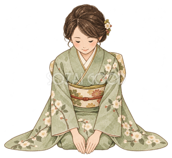 正座でご挨拶する女性｜年末年始の無料ビジネス人物イラスト素材 103693