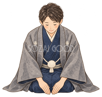 正座でご挨拶する男性｜年末年始の無料ビジネス人物イラスト素材 103694