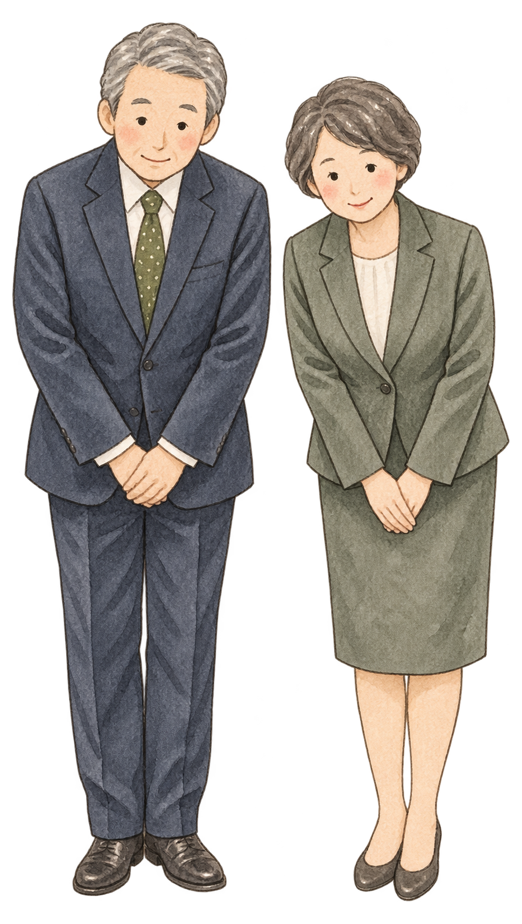 新年の挨拶をするシニア男女｜年末年始の無料ビジネス人物イラスト素材 103697に写真・文字を入れる