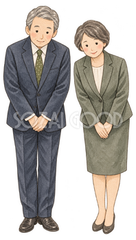 新年の挨拶をするシニア男女｜年末年始の無料ビジネス人物イラスト素材 103697