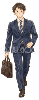 仕事始めに出社する男性｜年末年始の無料ビジネス人物イラスト素材 103699