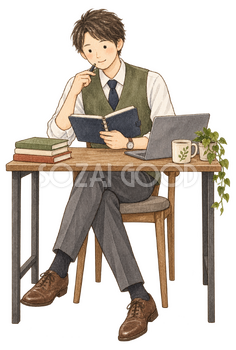 新年の予定を確認する男性｜年末年始の無料ビジネス人物イラスト素材 103702