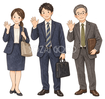 仕事始めの社員三人｜年末年始の無料ビジネス人物イラスト素材 103704