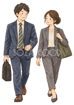 新年のスタートを切る社員二人｜年末年始の無料ビジネス人物イラスト素材 103710