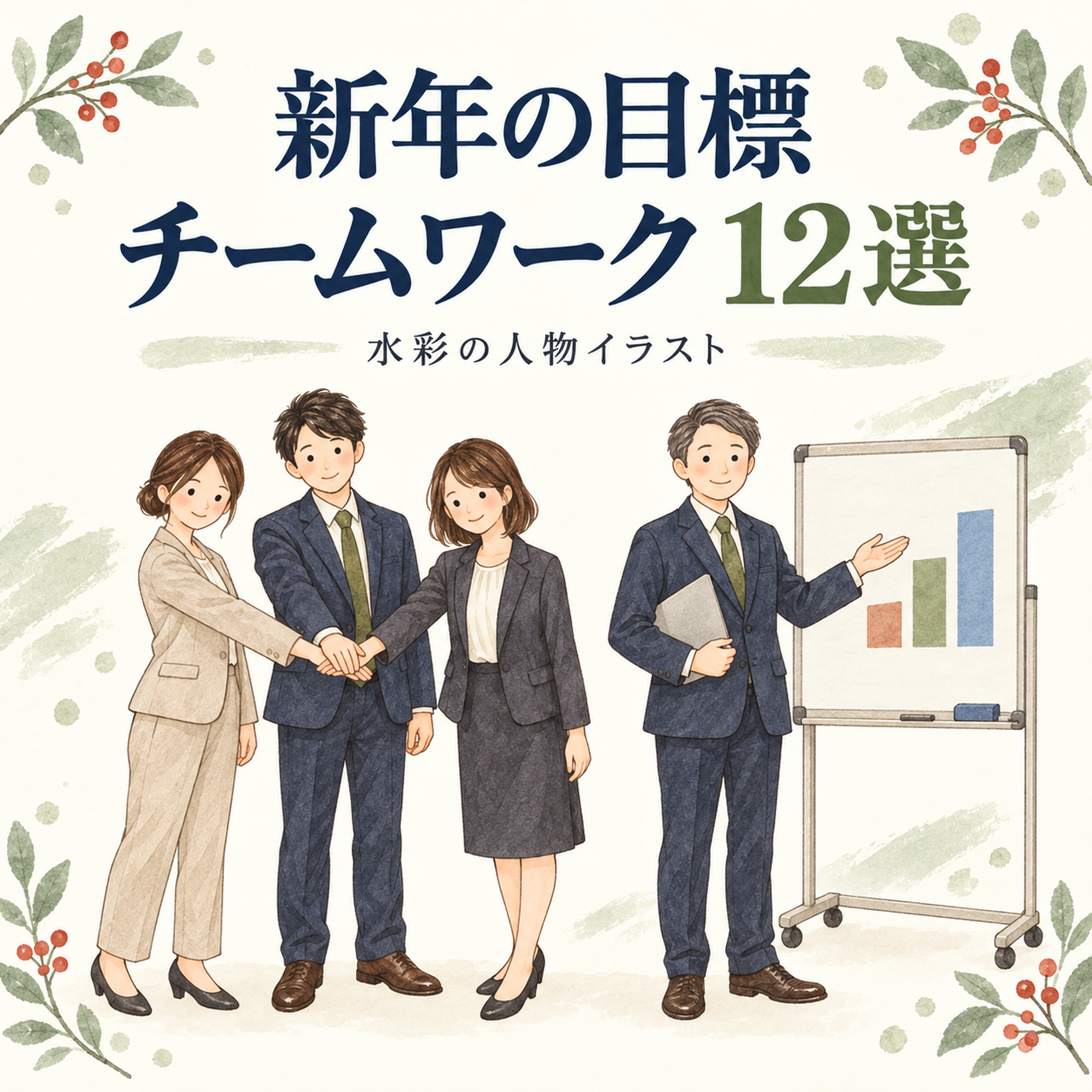 新年の目標とチームワーク12選｜年末年始の無料人物イラスト素材 103711に写真・文字を入れる