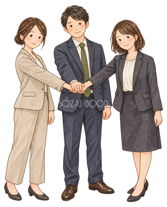 手を重ねるチーム三人