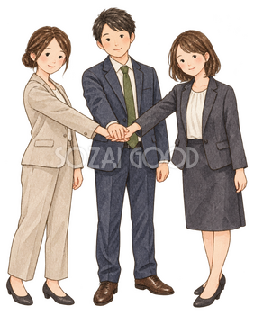 手を重ねるチーム三人｜年末年始の無料ビジネス人物イラスト素材 103716