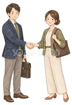 握手する男女社員｜年末年始の無料ビジネス人物イラスト素材 103717