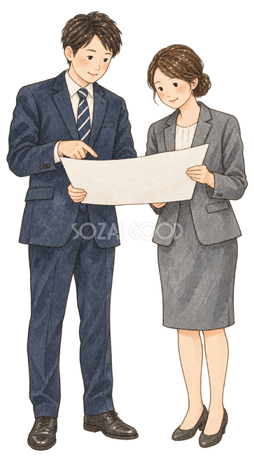 アイデアを相談する社員二人 アイデアを相談する社員二人
