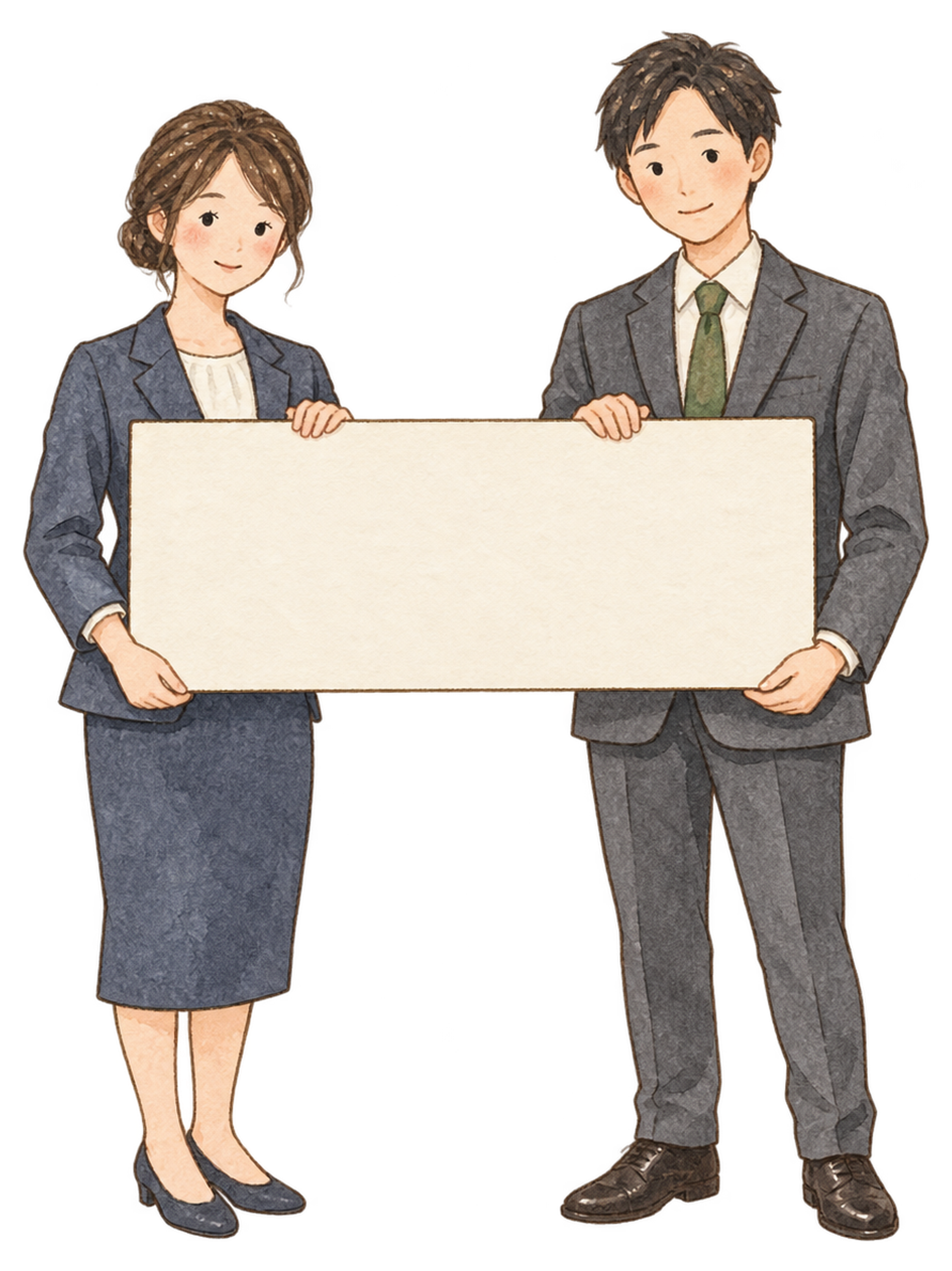 目標ボードを持つ社員二人｜年末年始の無料ビジネス人物イラスト素材 103721に写真・文字を入れる