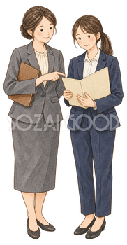 新人を支える先輩社員｜年末年始の無料ビジネス人物イラスト素材 103722