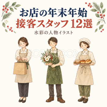 お店の年末年始と接客スタッフ12選｜年末年始の無料人物イラスト素材 103724