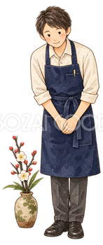 新年のご挨拶をする店員｜年末年始の無料ビジネス人物イラスト素材 103726