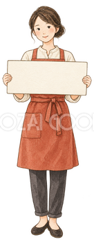 営業案内板を持つ店員｜年末年始の無料ビジネス人物イラスト素材 103727