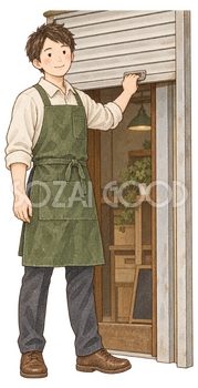 開店準備をする店員｜年末年始の無料ビジネス人物イラスト素材 103728