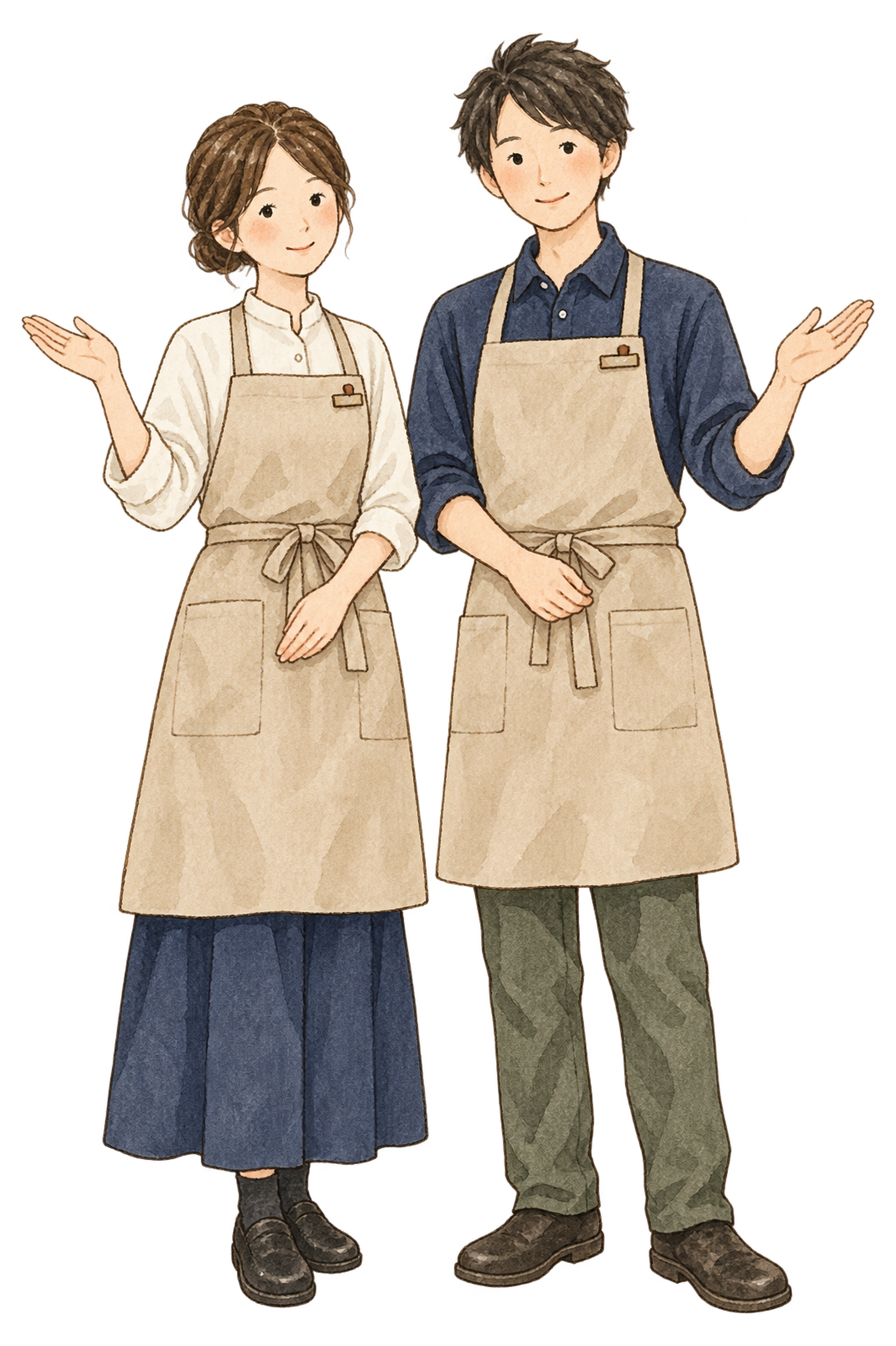 お客様を迎えるスタッフ二人｜年末年始の無料ビジネス人物イラスト素材 103730に写真・文字を入れる