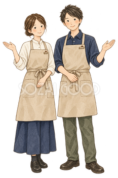お客様を迎えるスタッフ二人｜年末年始の無料ビジネス人物イラスト素材 103730