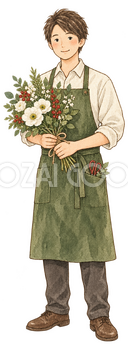 花屋の新年ご挨拶｜年末年始の無料ビジネス人物イラスト素材 103734
