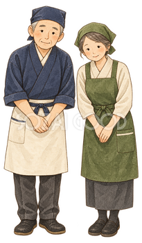 商店主夫婦のご挨拶｜年末年始の無料ビジネス人物イラスト素材 103736