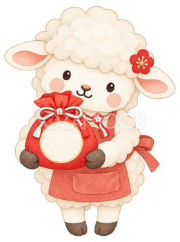 福袋を渡す羊のイラスト｜未年・お正月のかわいい無料素材 103752