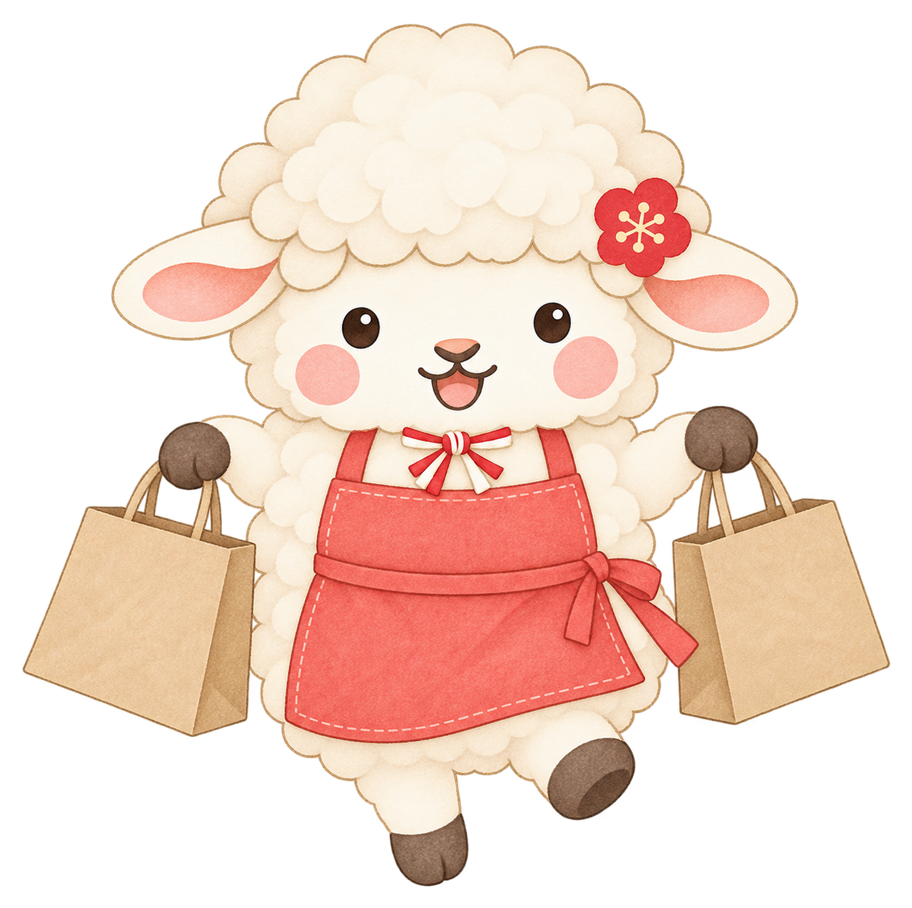 買い物袋を持つ羊のイラスト｜未年・お正月のかわいい無料素材 103754に写真・文字を入れる