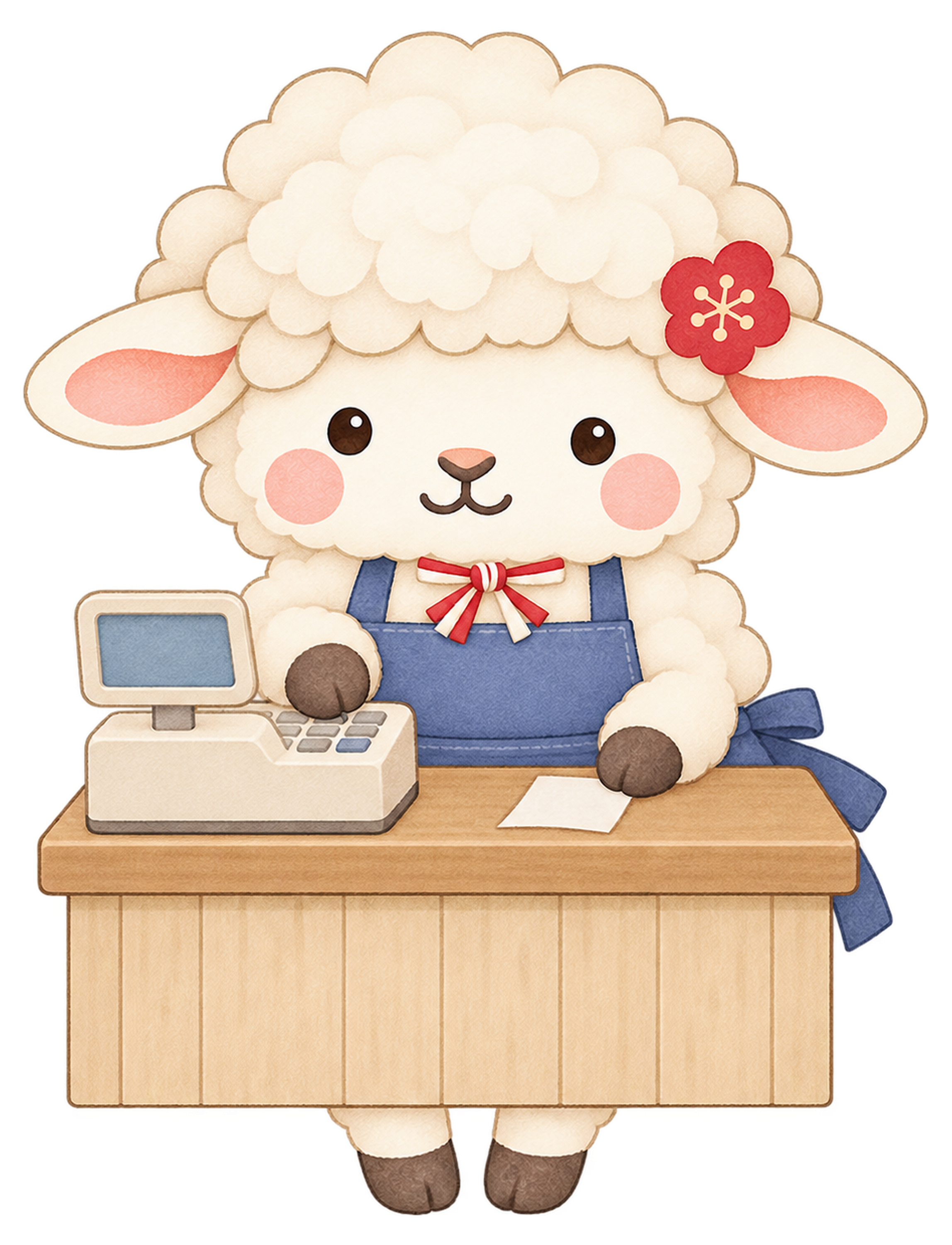 レジで働く羊のイラスト｜未年・お正月のかわいい無料素材 103756に写真・文字を入れる