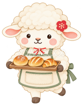 パンを運ぶ羊のイラスト｜未年・お正月のかわいい無料素材 103761