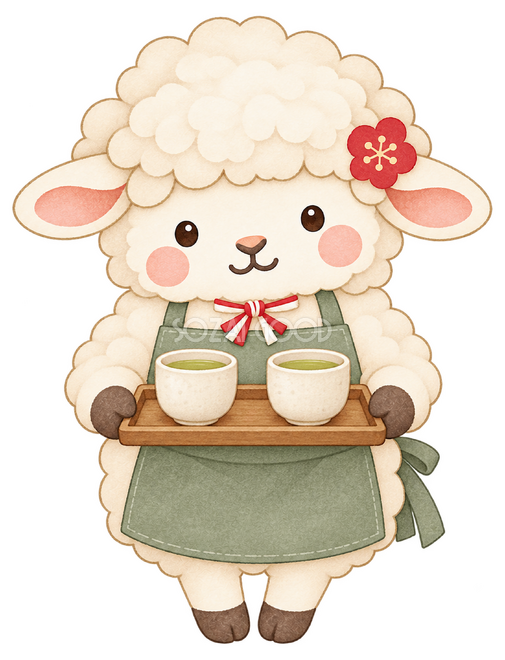 お茶を出す羊