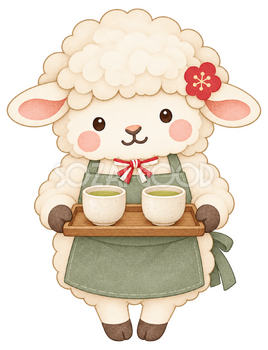 お茶を出す羊のイラスト｜未年・お正月のかわいい無料素材 103762
