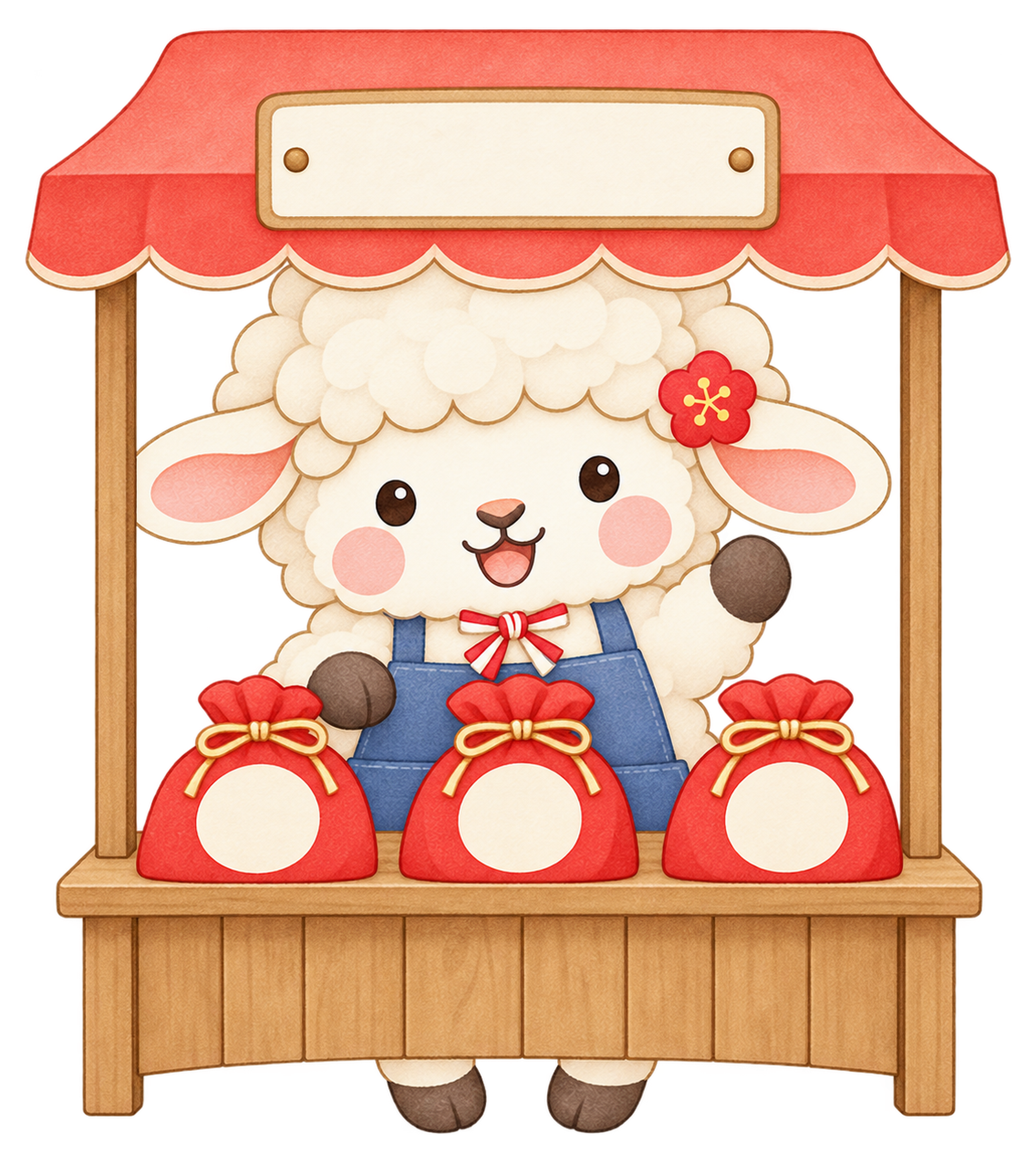 小さな屋台で働く羊のイラスト｜未年・お正月のかわいい無料素材 103770に写真・文字を入れる