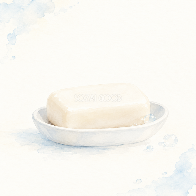 白い石けん・白皿と淡い青の光 白い石けん・白皿と淡い青の光