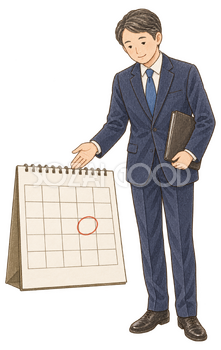 年内締切をカレンダーで案内する男性｜年末の締切案内の無料人物イラスト素材 103928