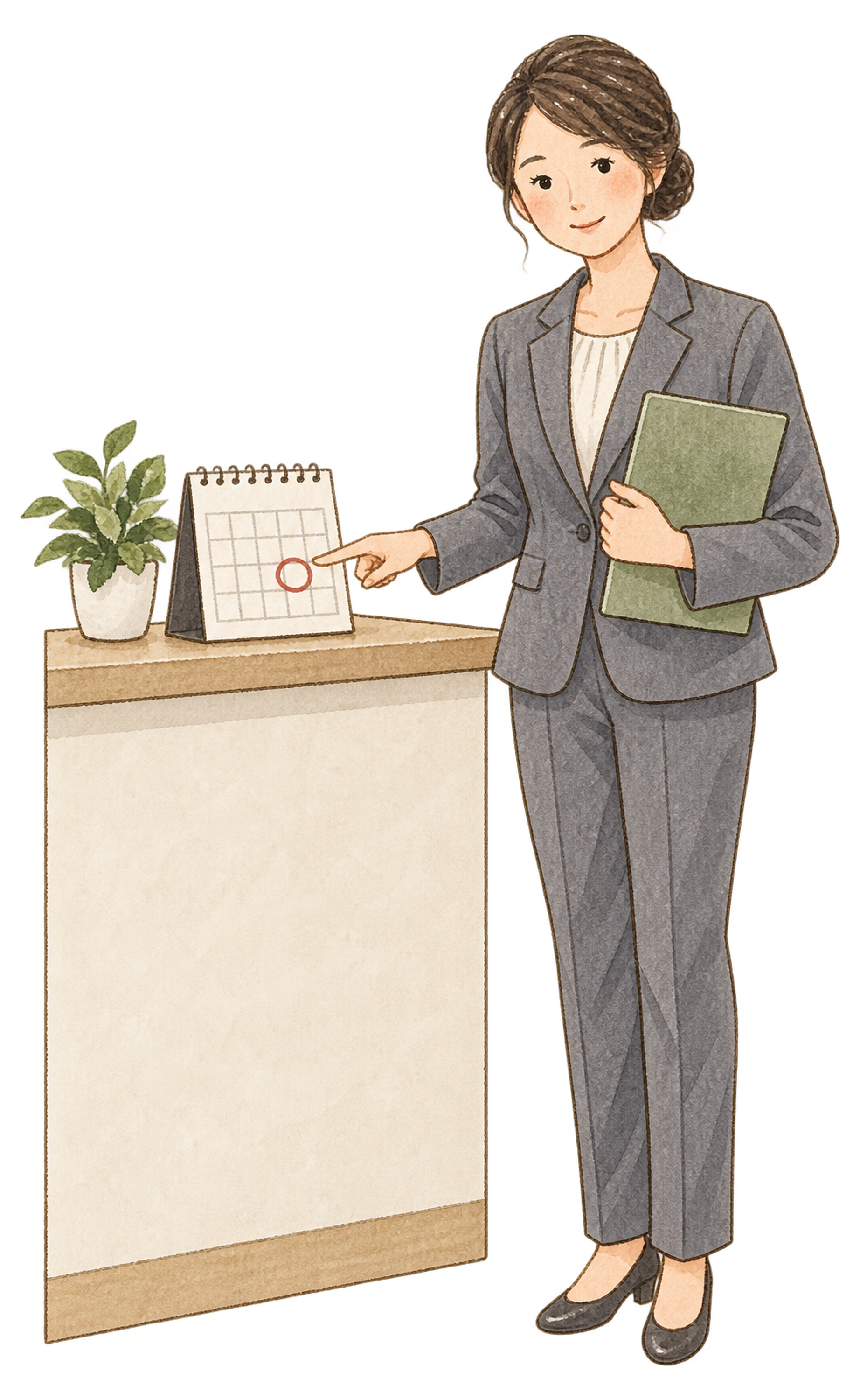 最終受付日を示す女性｜年末の締切案内の無料人物イラスト素材 103929に写真・文字を入れる
