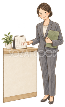最終受付日を示す女性｜年末の締切案内の無料人物イラスト素材 103929