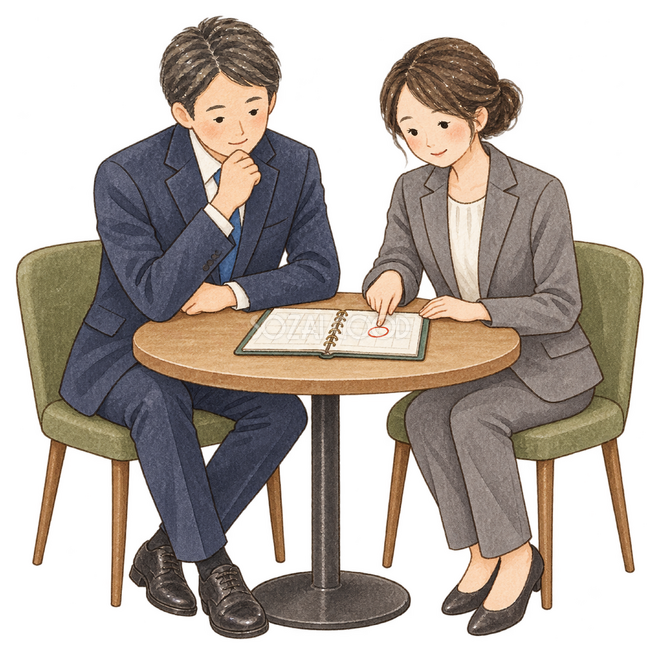 締切の予定を相談する社員二人 締切の予定を相談する社員二人