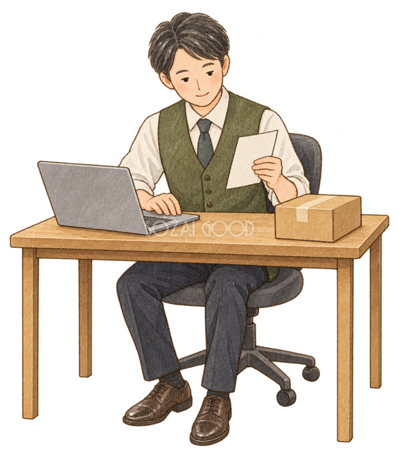 年内の注文を確認する男性 年内の注文を確認する男性