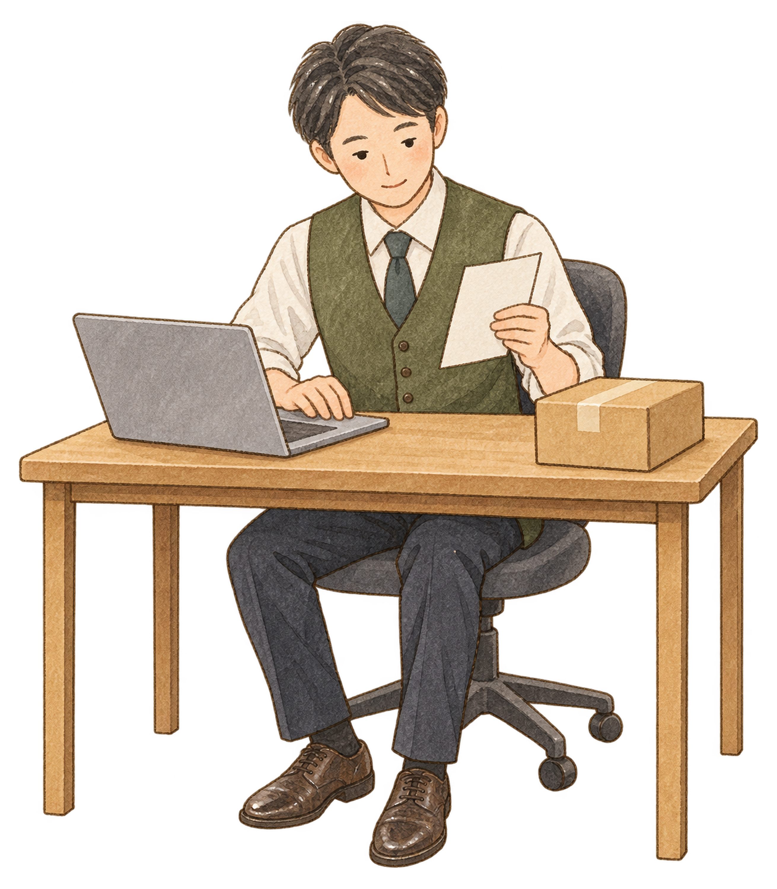年内の注文を確認する男性｜年末の締切案内の無料人物イラスト素材 103932に写真・文字を入れる
