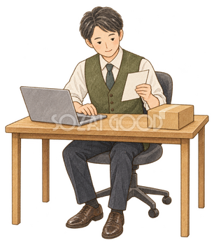 年内の注文を確認する男性｜年末の締切案内の無料人物イラスト素材 103932