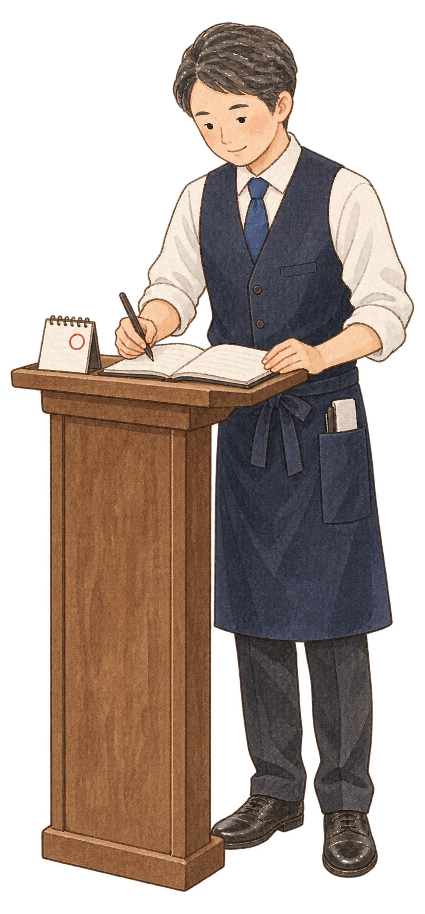 飲食店の予約を確認する店員｜年末の締切案内の無料人物イラスト素材 103933に写真・文字を入れる