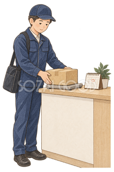 年内発送の荷物を受け付ける配達員｜年末の締切案内の無料人物イラスト素材 103937