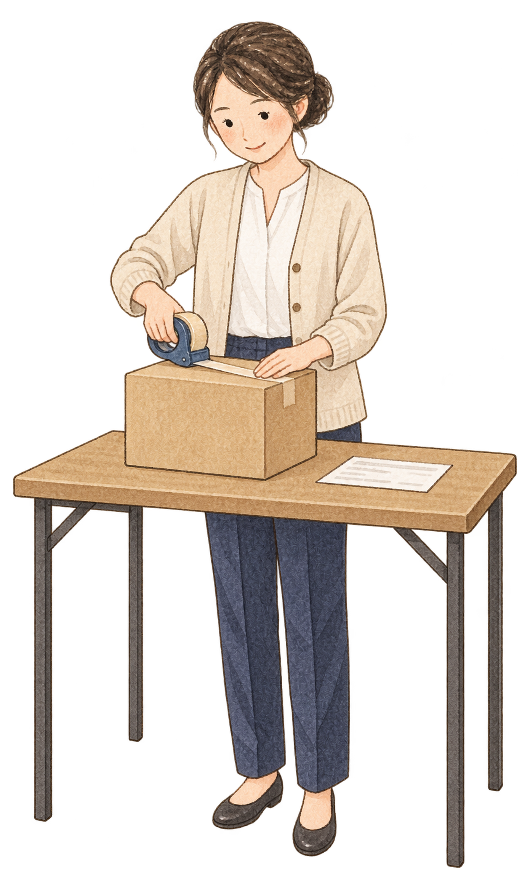 最終出荷に向けて梱包する女性｜年末の締切案内の無料人物イラスト素材 103938に写真・文字を入れる